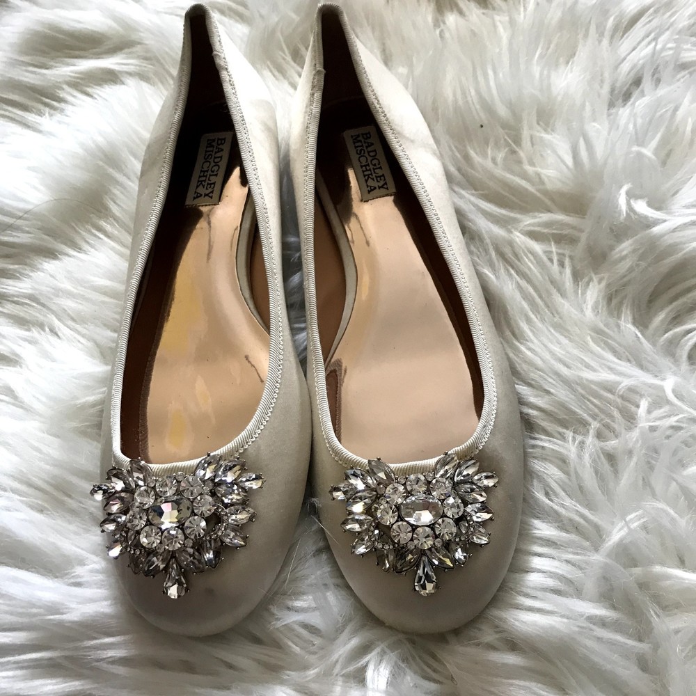 Champagne Jeweled Badgley Mischka Dress Ballet Flats Wedding  7.5